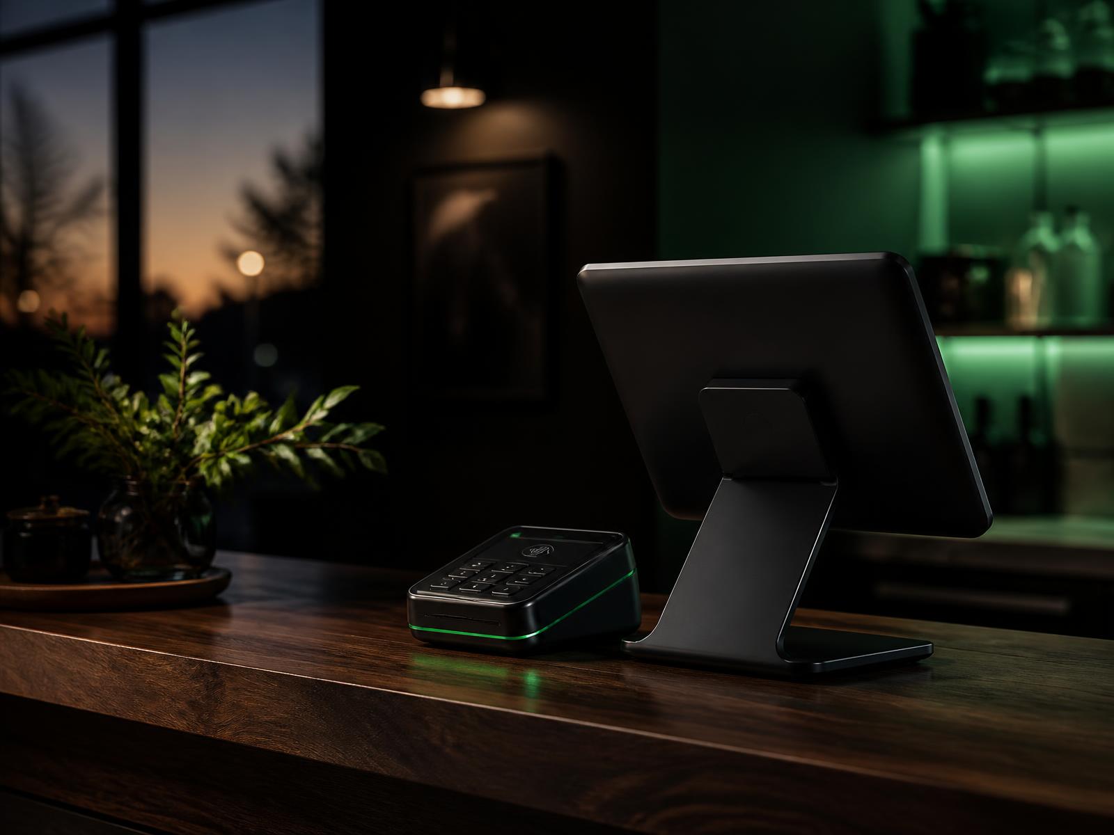 Countertop POS system and card terminal on a merchant counter